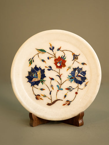 The Gulraiz Collection. Exclusive Marble Inlay Round Decorative Plate Curio - Floral Bagh