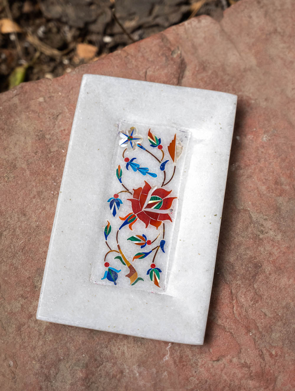The Gulraiz Collection. Exclusive Red Bloom Marble Inlay Tray (4" x 5'')