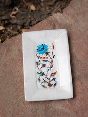 The Gulraiz Collection. Exclusive Turquoise Bloom Marble Inlay Tray (4" x 5'')