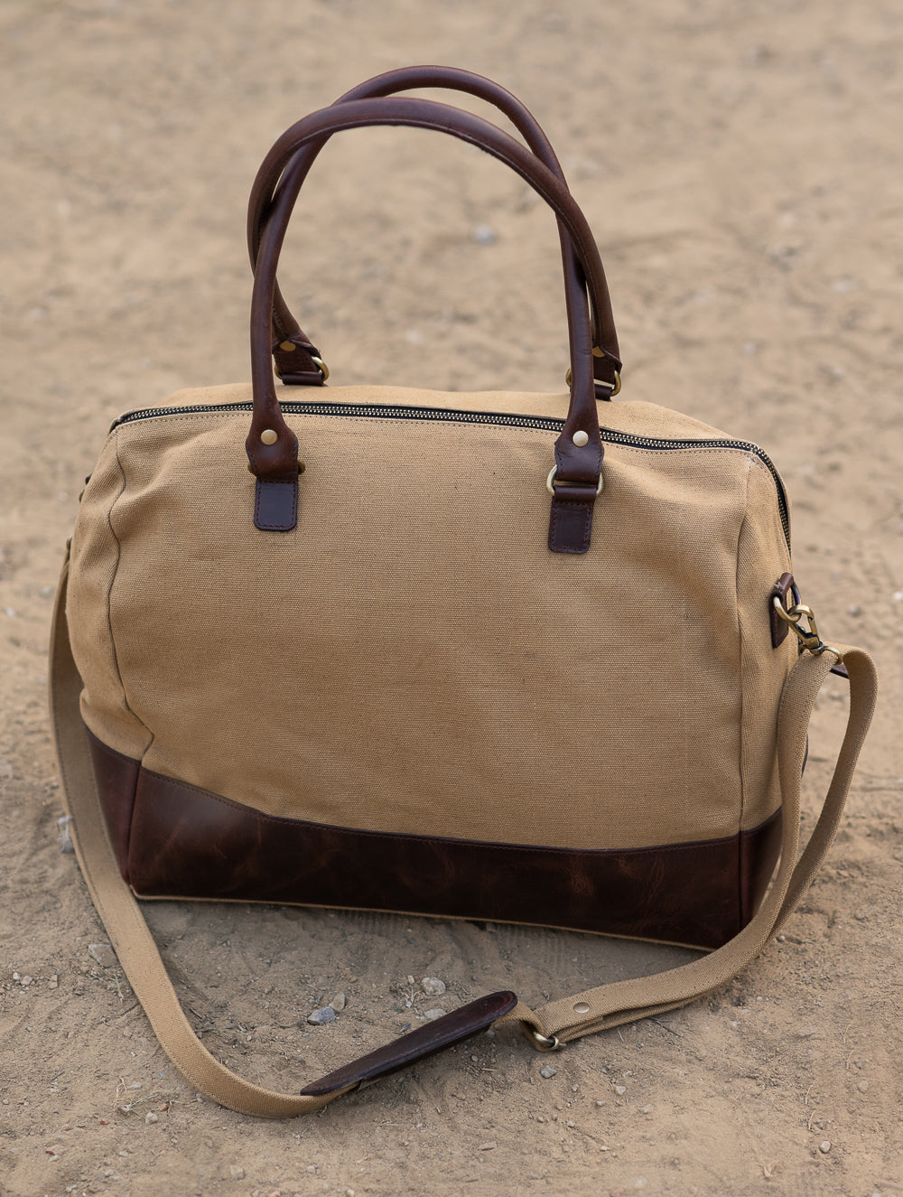 The Kantha & Canvas Duffle Bag - Khakhi Turtle