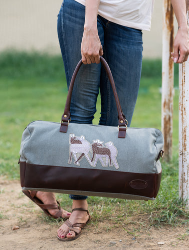 The Kantha & Canvas Duffle Bag - Olive Deer