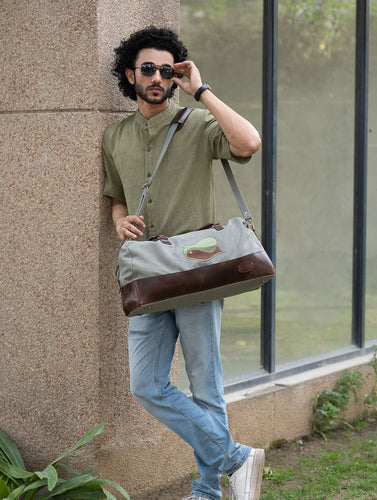 The Kantha & Canvas Duffle Bag - Olive Fish