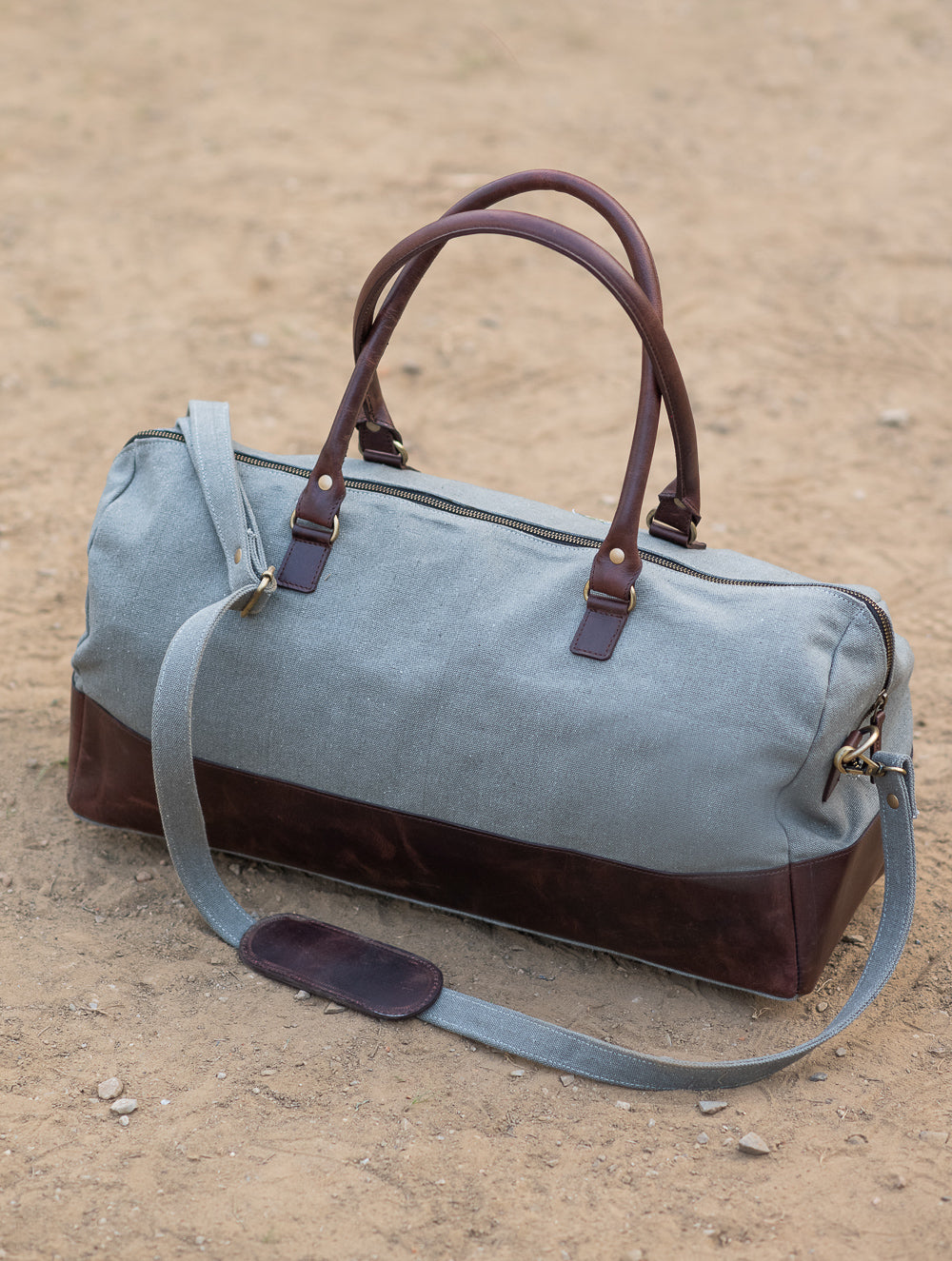 The Kantha & Canvas Duffle Bag - Olive Peacocks