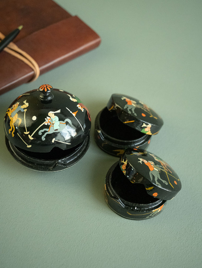 The Shahi Collection. Exclusive, Fine Kashmiri Art Decorative Box - Black Polo (Set of Three)