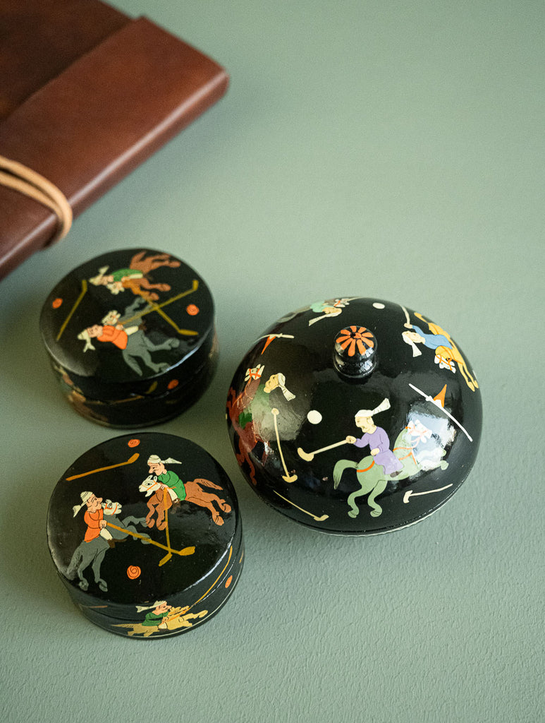 The Shahi Collection. Exclusive, Fine Kashmiri Art Decorative Box - Black Polo (Set of Three)