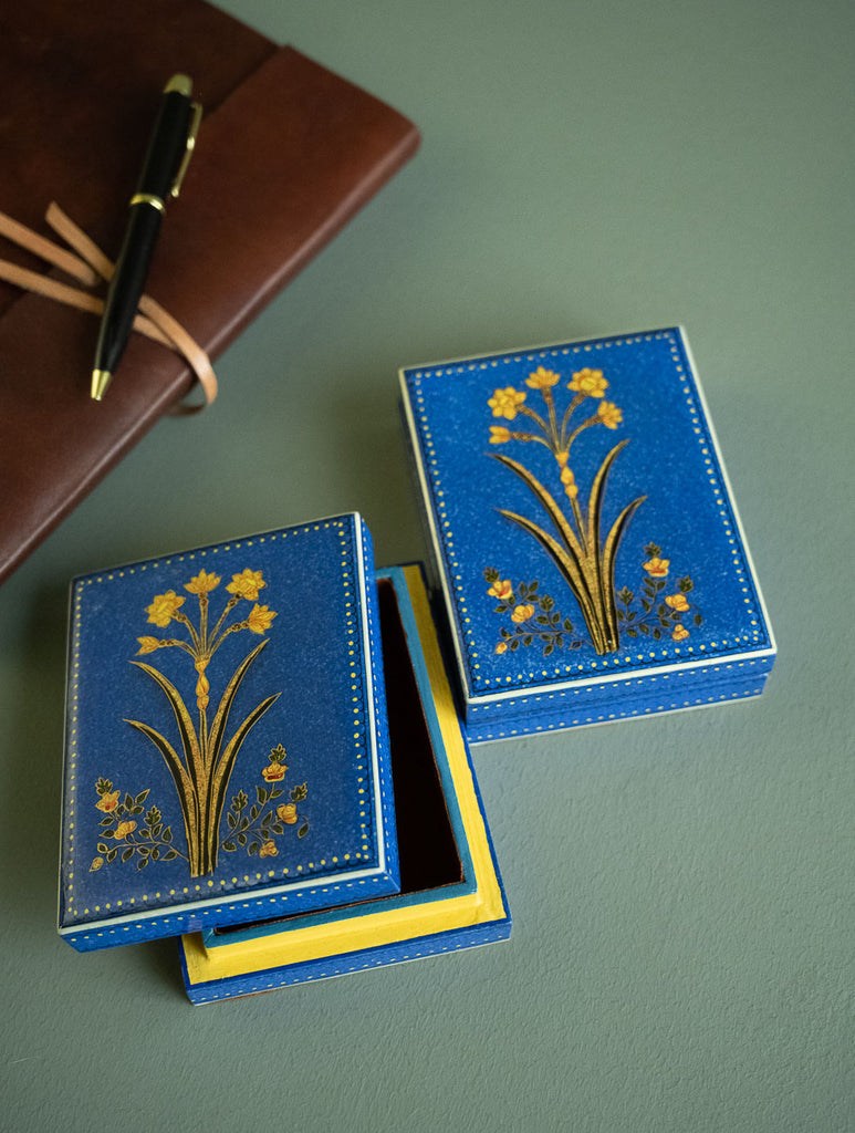 The Shahi Collection. Exclusive, Fine Kashmiri Art Decorative Box - Blue Flower (Set of Two)