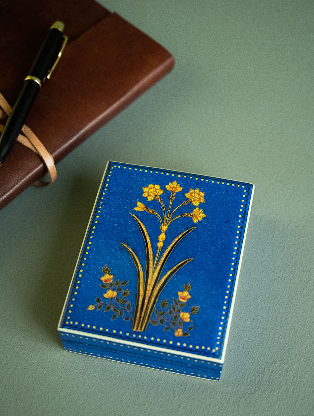 Load image into Gallery viewer, The Shahi Collection. Exclusive, Fine Kashmiri Art Decorative Box - Blue Flower (Set of Two)