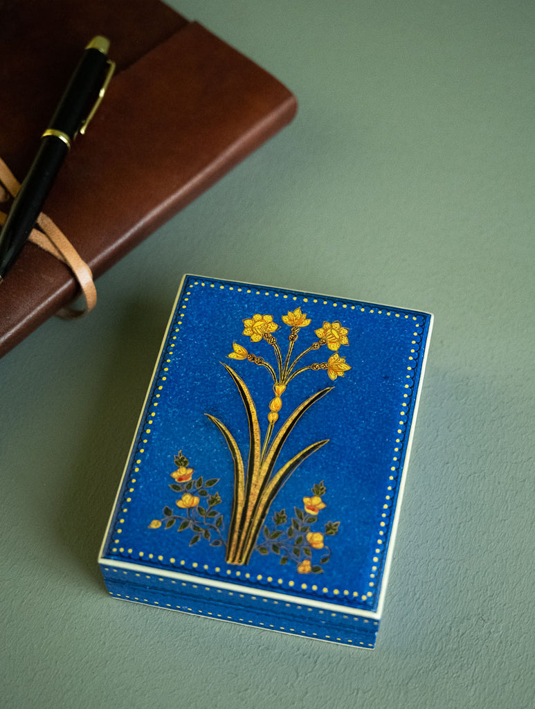 The Shahi Collection. Exclusive, Fine Kashmiri Art Decorative Box - Blue Flower (Set of Two)