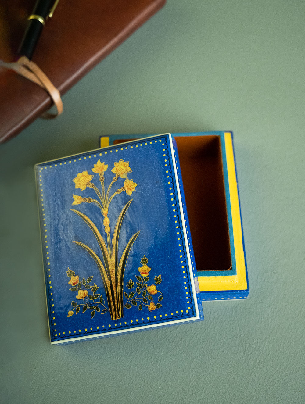 Load image into Gallery viewer, The Shahi Collection. Exclusive, Fine Kashmiri Art Decorative Box - Blue Flower (Set of Two)