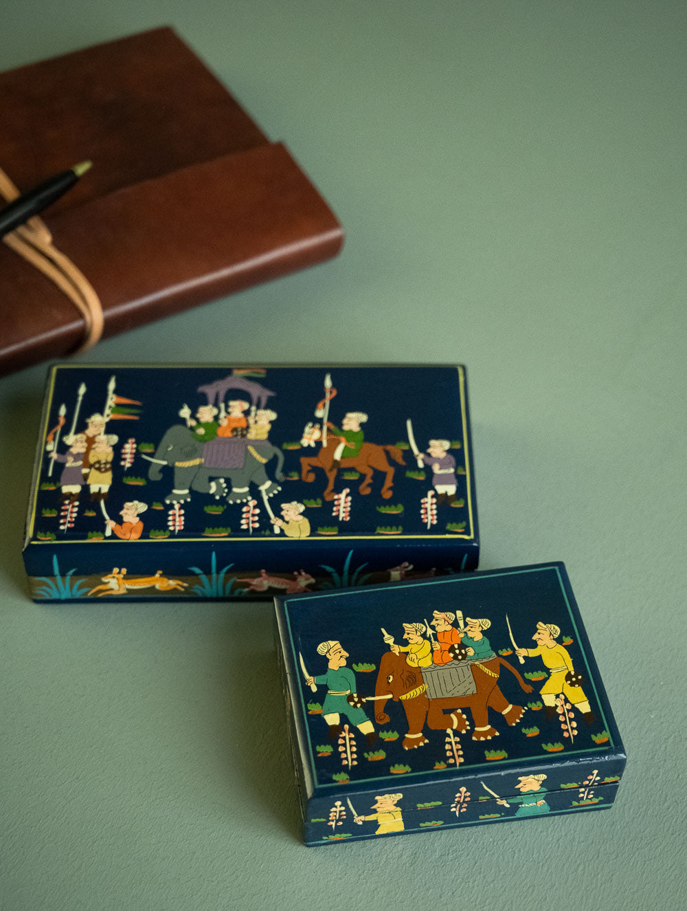 Load image into Gallery viewer, The Shahi Collection. Exclusive, Fine Kashmiri Art Decorative Box - Blue Sojourn (Set of Two)