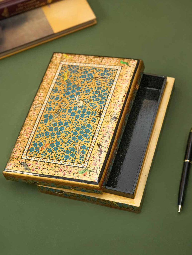 The Shahi Collection. Exclusive, Fine Kashmiri Art Decorative Box - Gold Flora