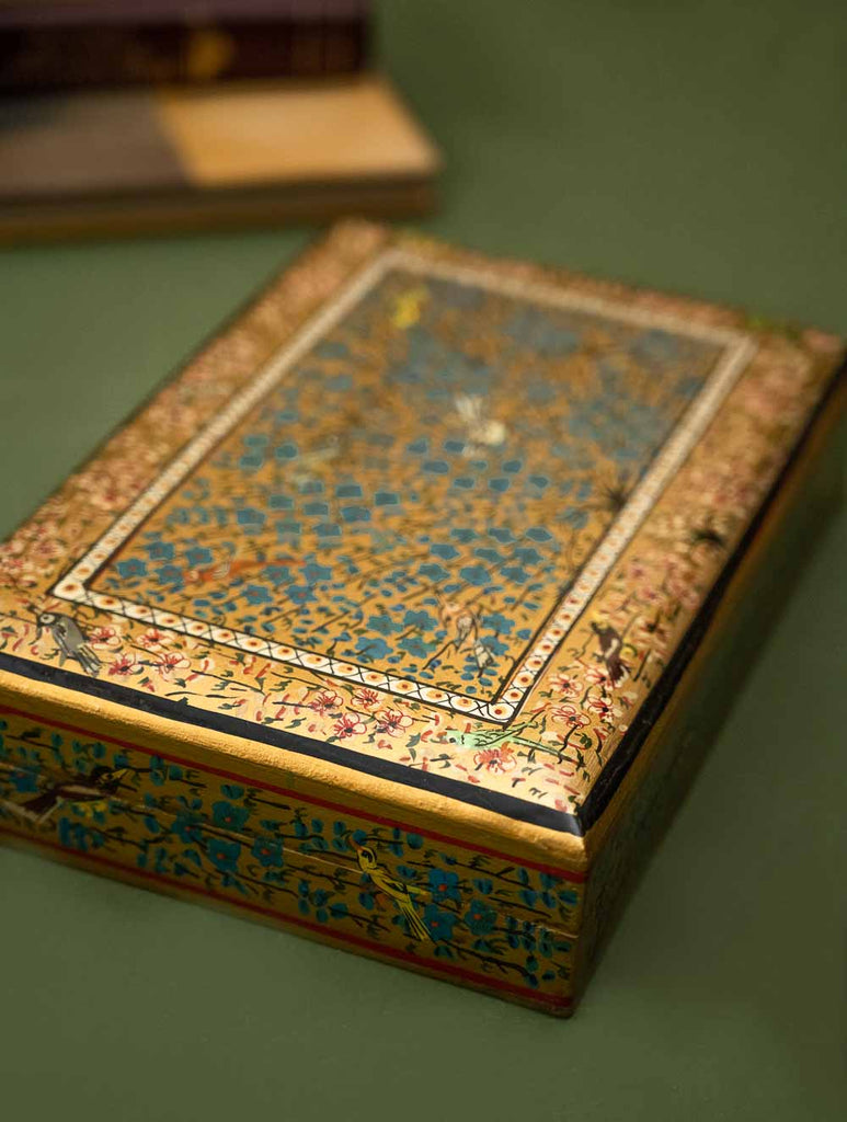 The Shahi Collection. Exclusive, Fine Kashmiri Art Decorative Box - Gold Flora