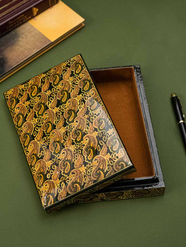 The Shahi Collection. Exclusive, Fine Kashmiri Art Decorative Box - Gold Paisley