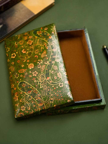 The Shahi Collection. Exclusive, Fine Kashmiri Art Decorative Box - Green Paisley