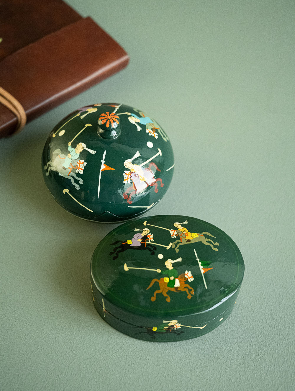Load image into Gallery viewer, The Shahi Collection. Exclusive, Fine Kashmiri Art Decorative Box - Green Polo (Set of Two)