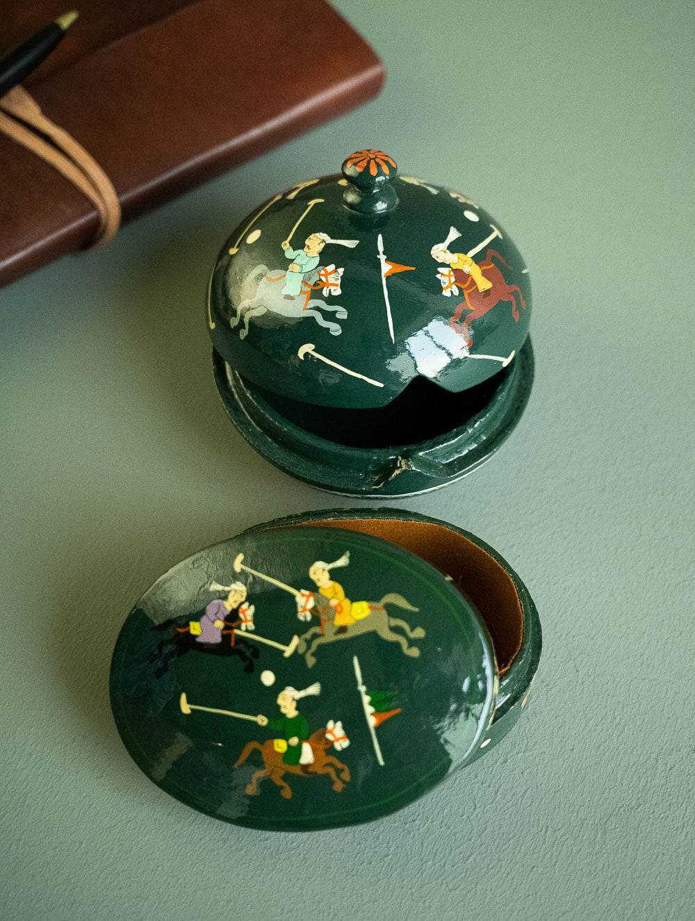 Load image into Gallery viewer, The Shahi Collection. Exclusive, Fine Kashmiri Art Decorative Box - Green Polo (Set of Two)
