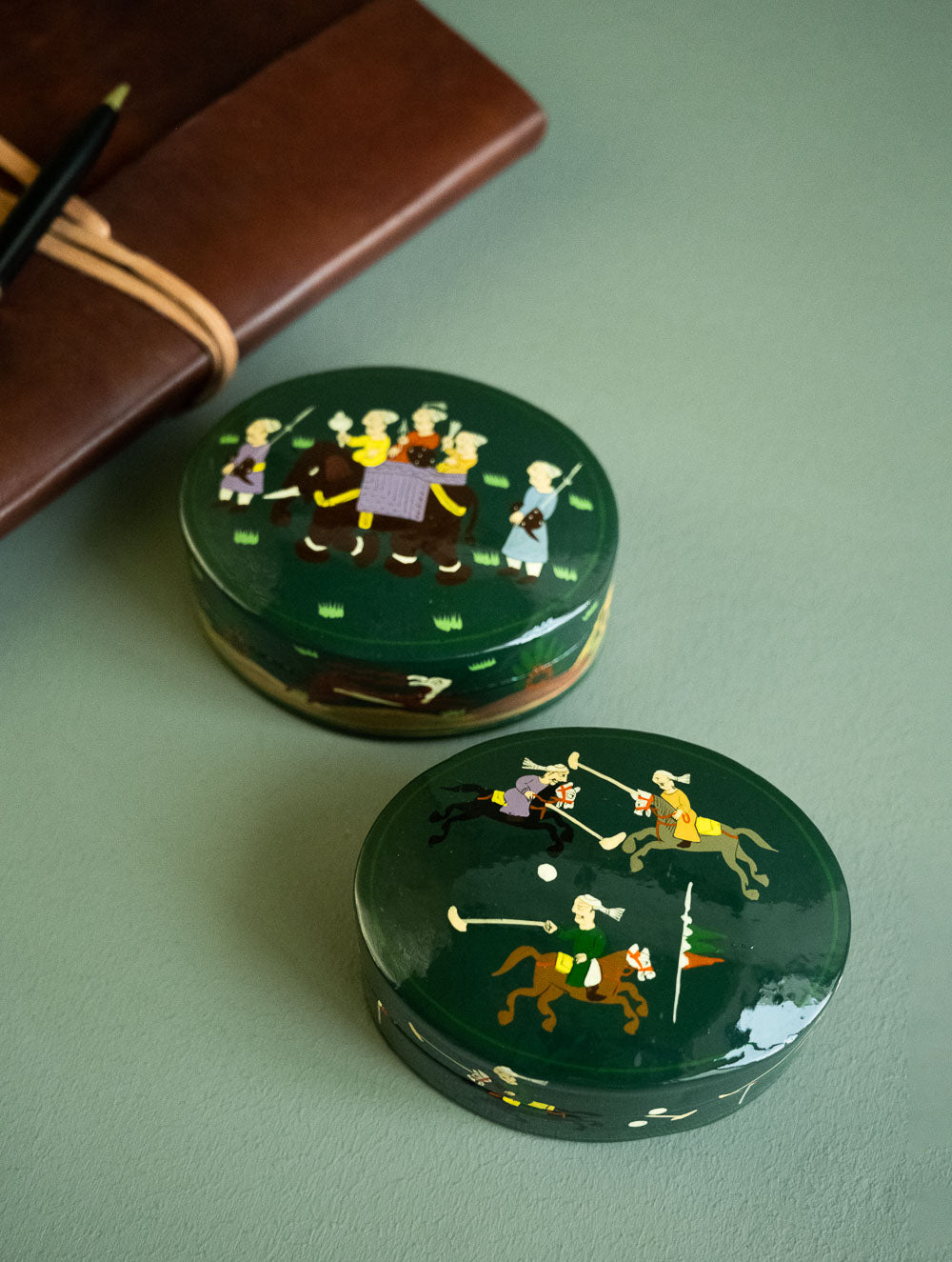 The Shahi Collection. Exclusive, Fine Kashmiri Art Decorative Box - Green Sojourn (Set of Two)  