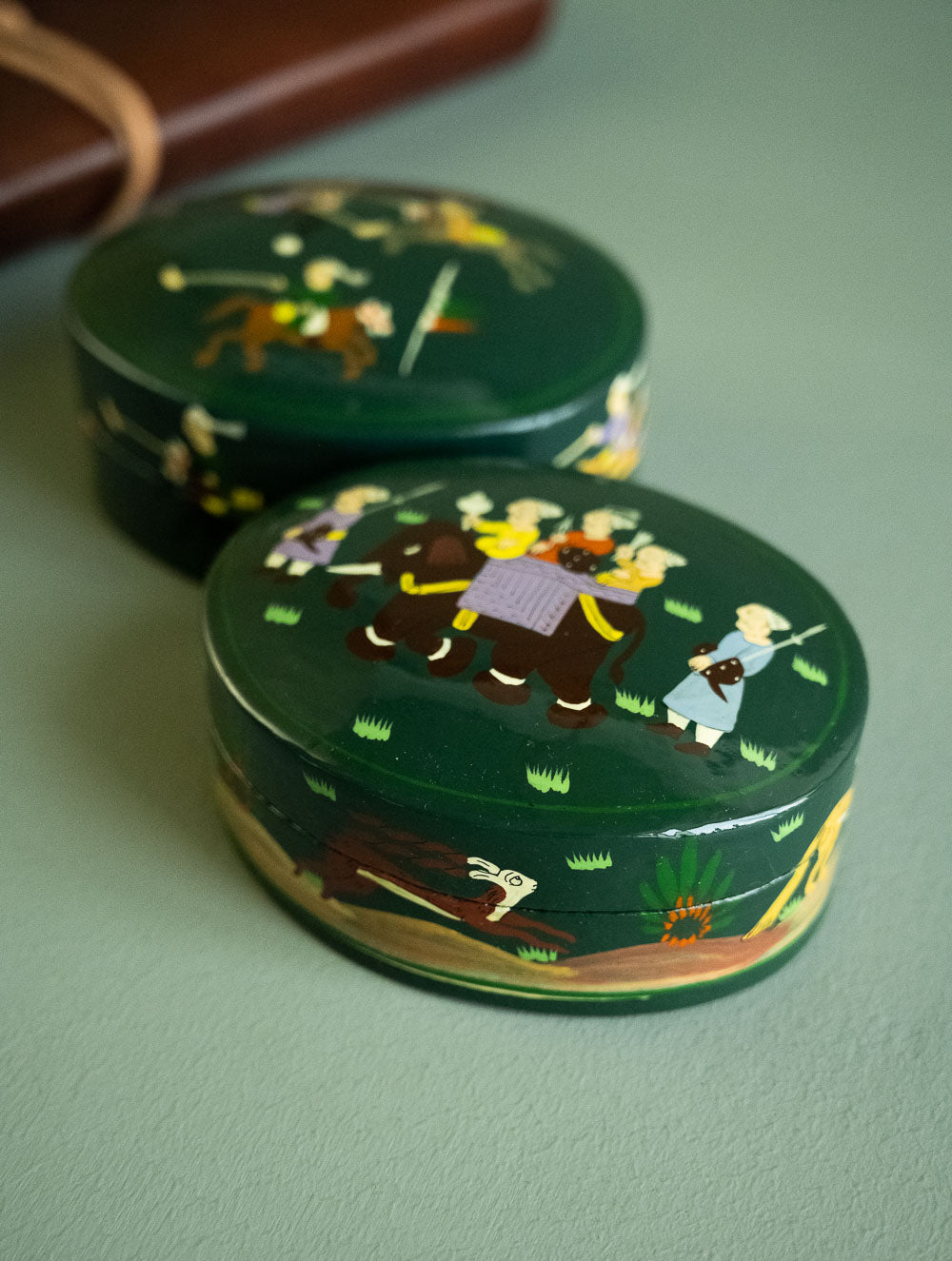 Load image into Gallery viewer, The Shahi Collection. Exclusive, Fine Kashmiri Art Decorative Box - Green Sojourn (Set of Two)  