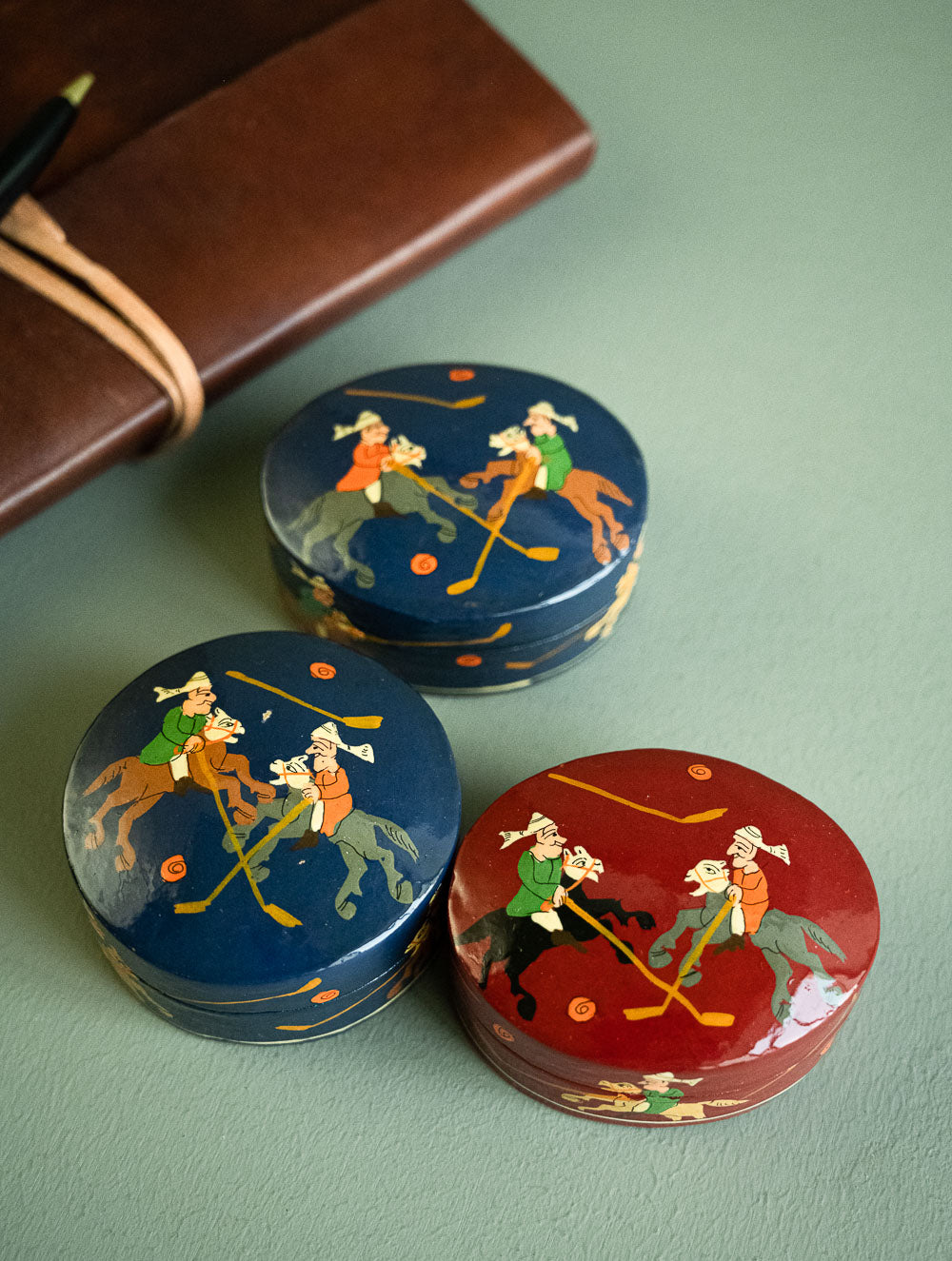 Load image into Gallery viewer, The Shahi Collection. Exclusive, Fine Kashmiri Art Decorative Box - Red Polo (Set of Three)