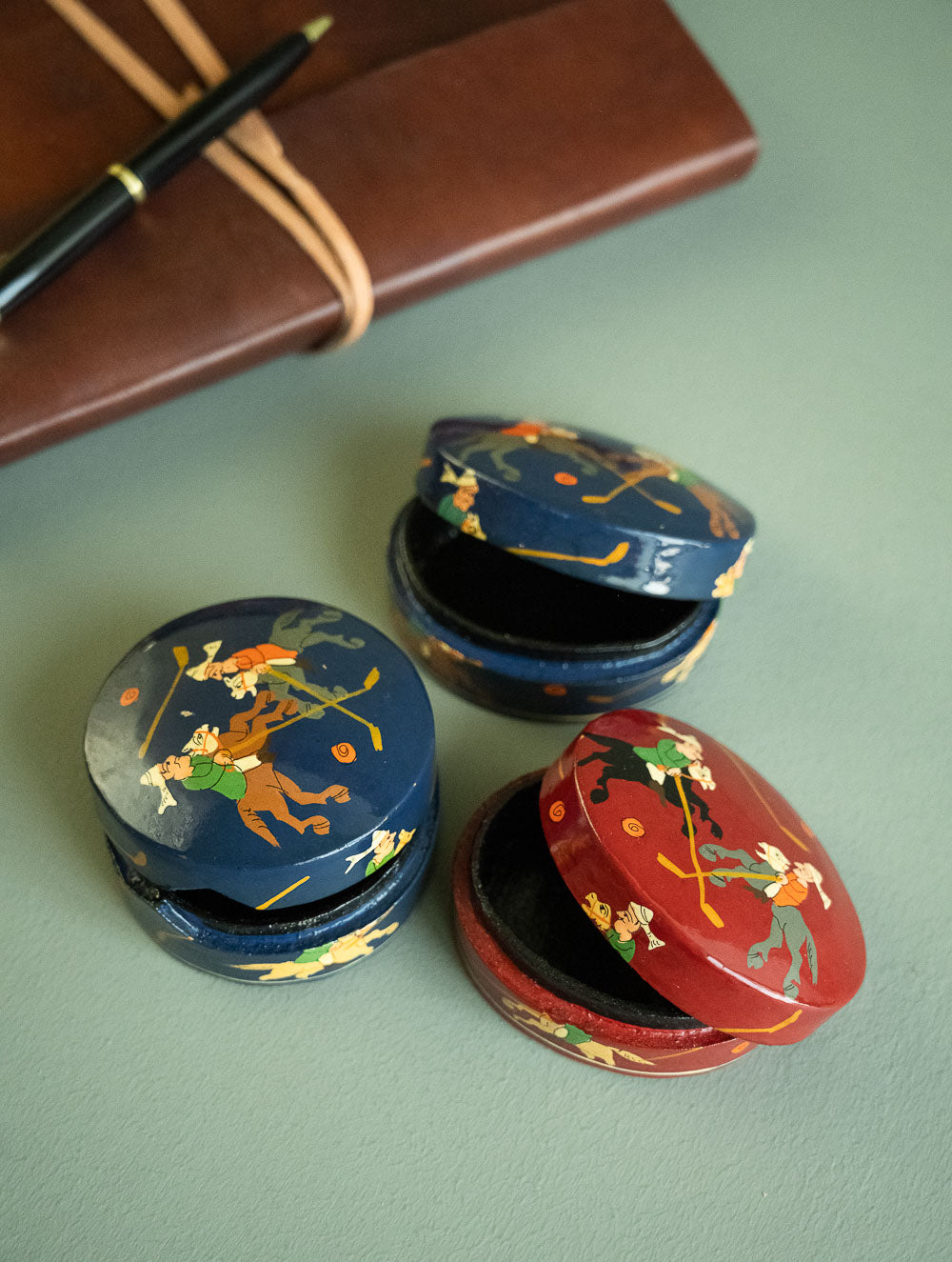 Load image into Gallery viewer, The Shahi Collection. Exclusive, Fine Kashmiri Art Decorative Box - Red Polo (Set of Three)