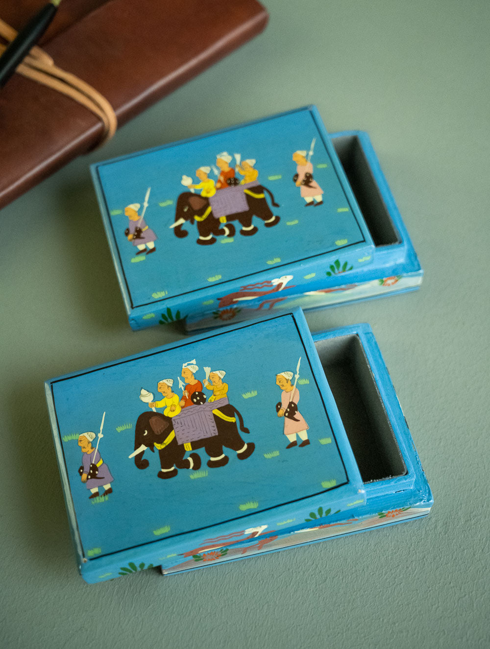 Load image into Gallery viewer, The Shahi Collection. Exclusive, Fine Kashmiri Art Decorative Box - Sojourn in Blue (Set of Two)