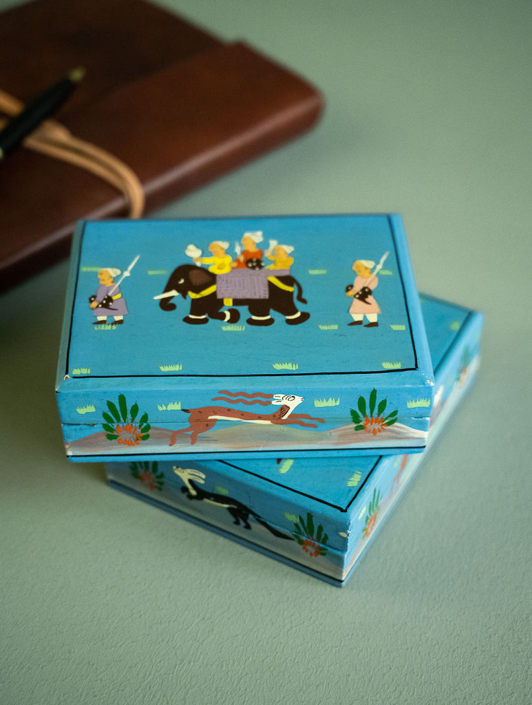 The Shahi Collection. Exclusive, Fine Kashmiri Art Decorative Box - Sojourn in Blue (Set of Two)