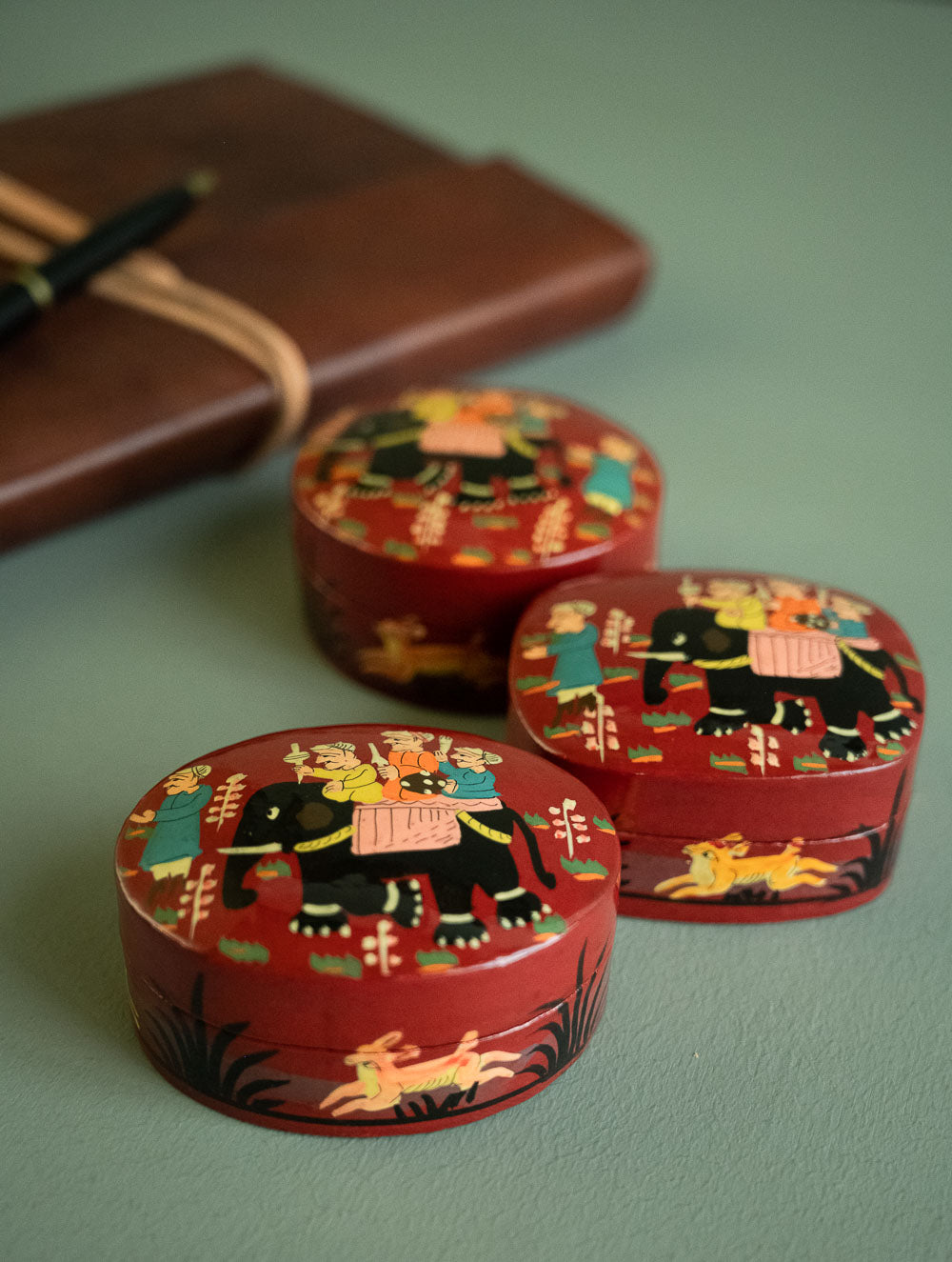 Load image into Gallery viewer, The Shahi Collection. Exclusive, Fine Kashmiri Art Decorative Box - Sojourn in Red (Set of Three)