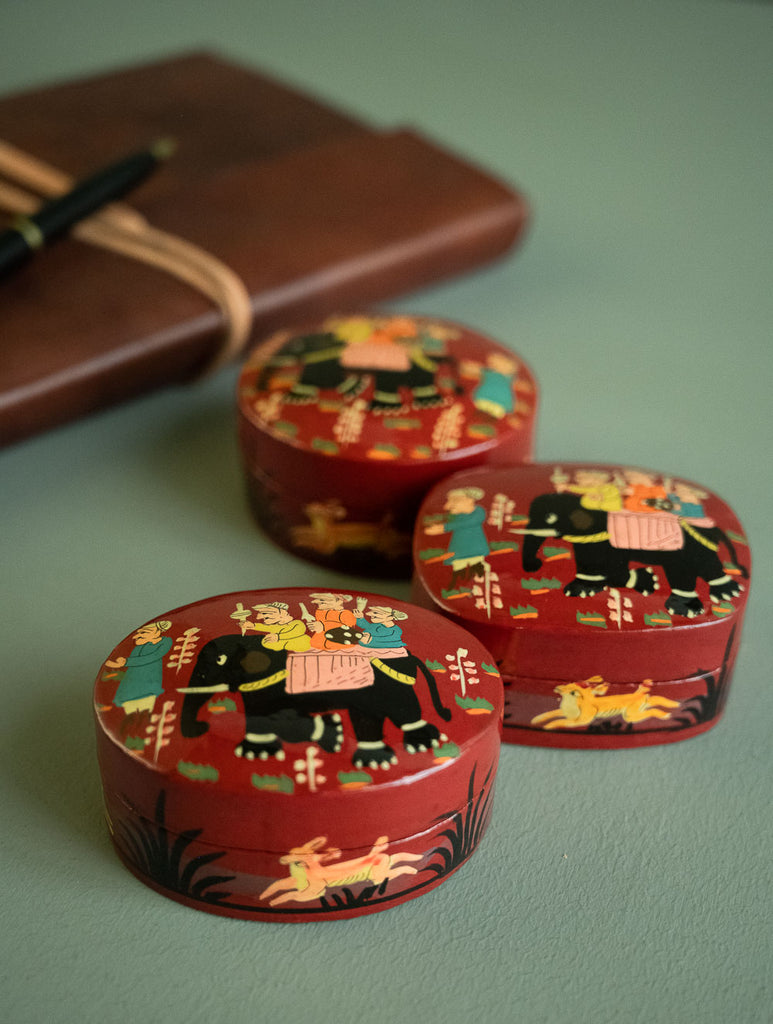 The Shahi Collection. Exclusive, Fine Kashmiri Art Decorative Box - Sojourn in Red (Set of Three)