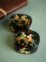 The Shahi Collection. Exclusive, Fine Kashmiri Art Decorative Boxes - Polo in Black (Set of 2)  