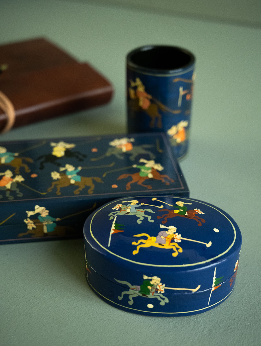 The Shahi Collection. Exclusive, Fine Kashmiri Art Decorative Desk Set - Blue Polo (Set of Three)