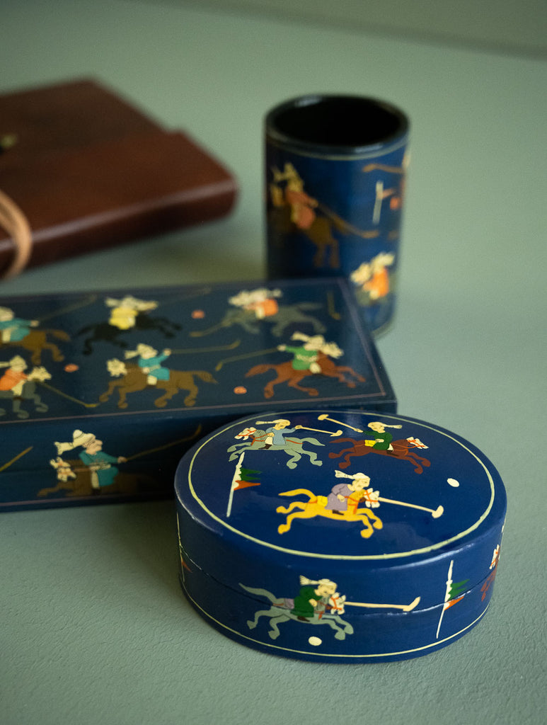 The Shahi Collection. Exclusive, Fine Kashmiri Art Decorative Desk Set - Blue Polo (Set of Three)