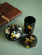 Load image into Gallery viewer, The Shahi Collection. Exclusive, Fine Kashmiri Art Decorative Desk Set - Polo in Black (Set of 3)  