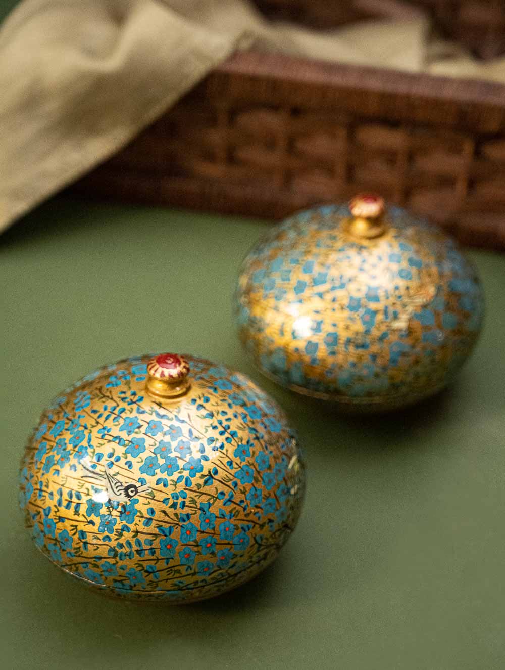 The Shahi Collection. Exclusive, Fine Kashmiri Art Decorative Dome Boxes - Paisleys (Set of 2)