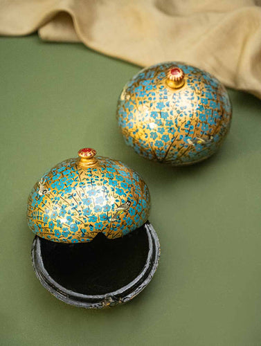 The Shahi Collection. Exclusive, Fine Kashmiri Art Decorative Dome Boxes - Paisleys (Set of 2)