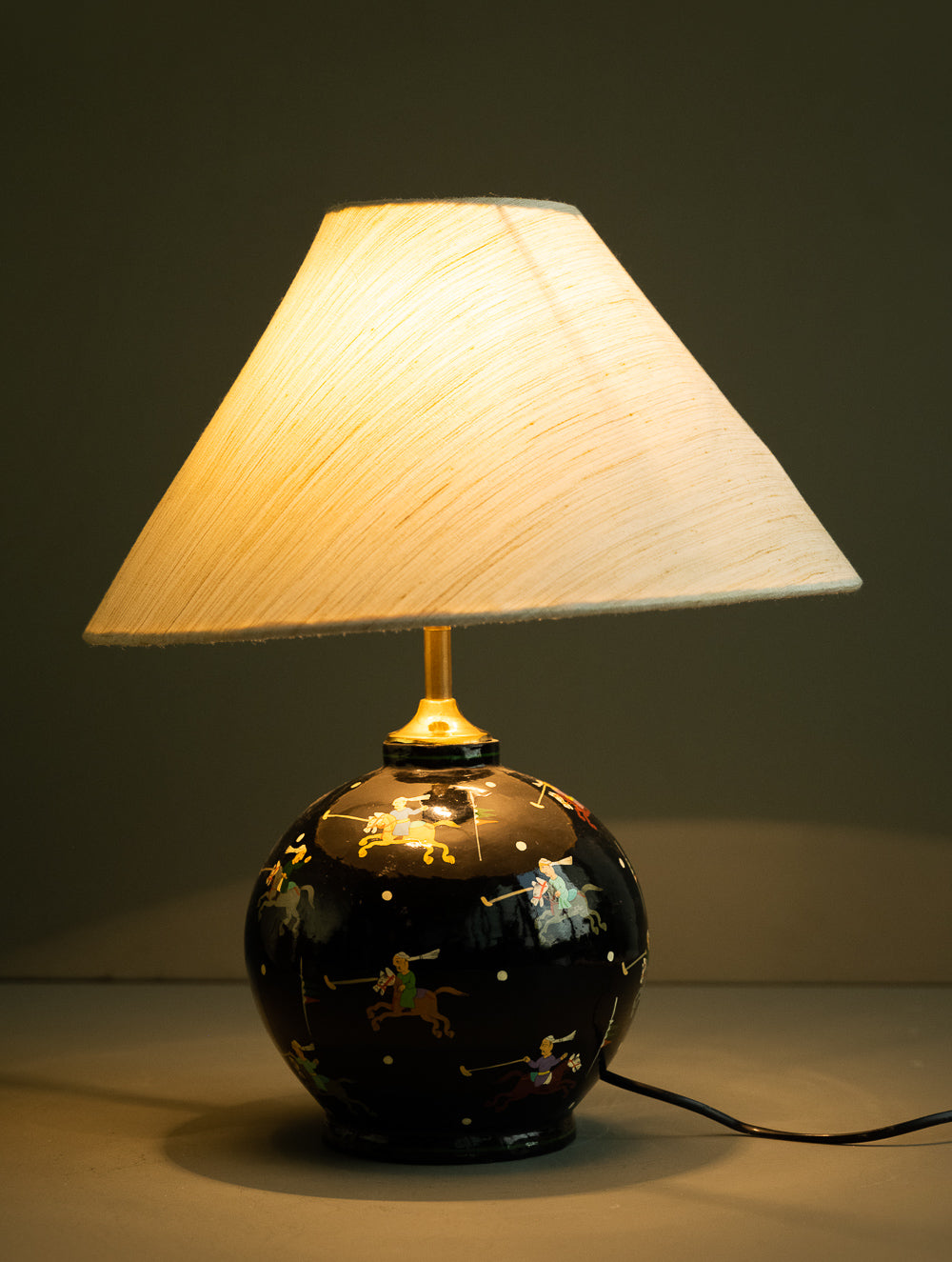 Load image into Gallery viewer, The Shahi Collection. Exclusive, Fine Kashmiri Art Table Lamp - Black Polo