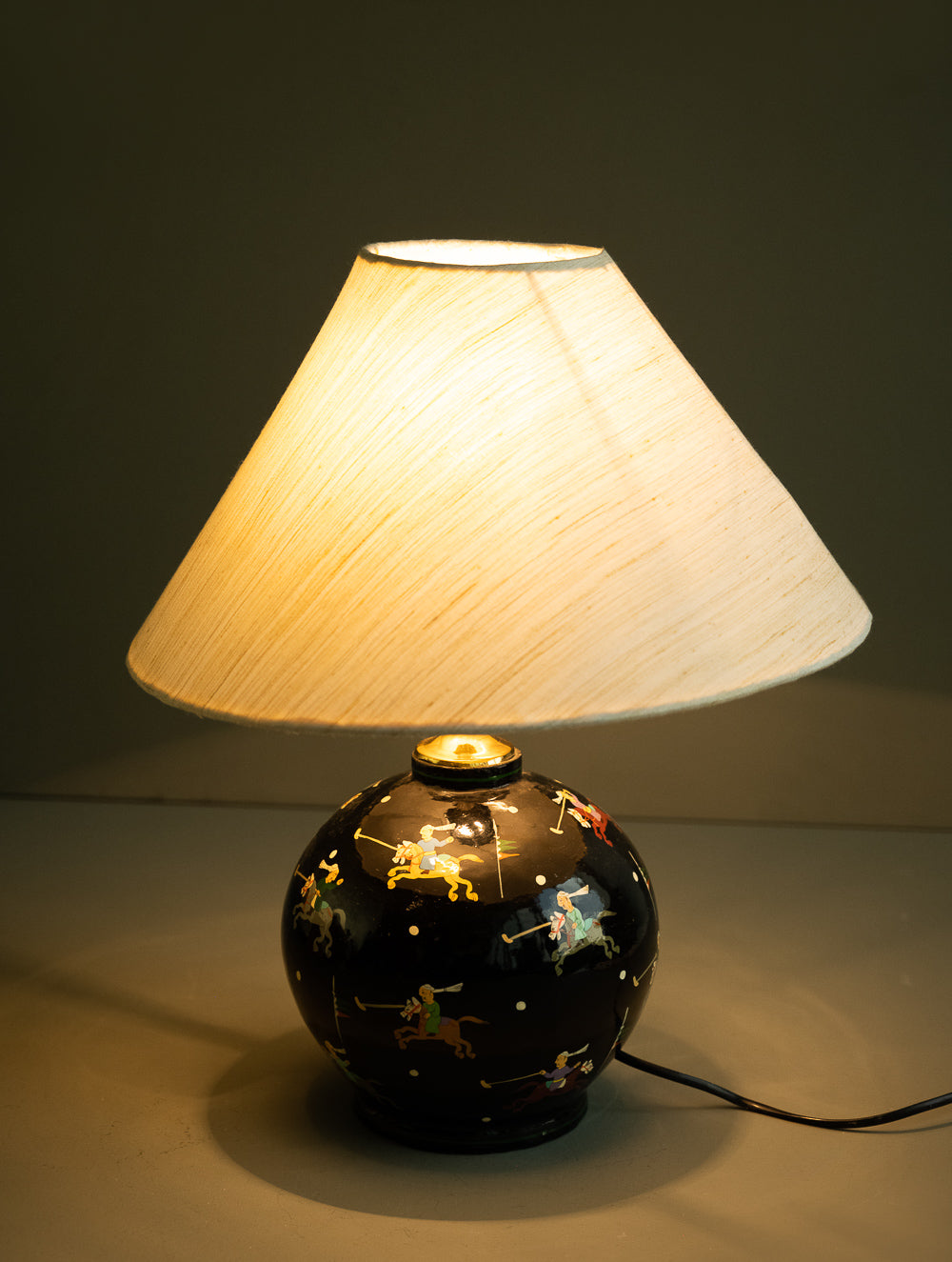 Load image into Gallery viewer, The Shahi Collection. Exclusive, Fine Kashmiri Art Table Lamp - Black Polo