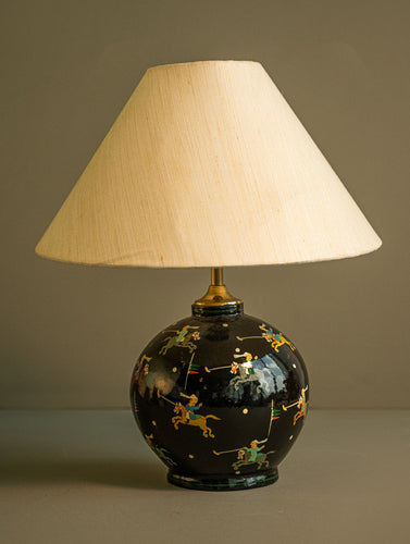The Shahi Collection. Exclusive, Fine Kashmiri Art Table Lamp - Black Polo