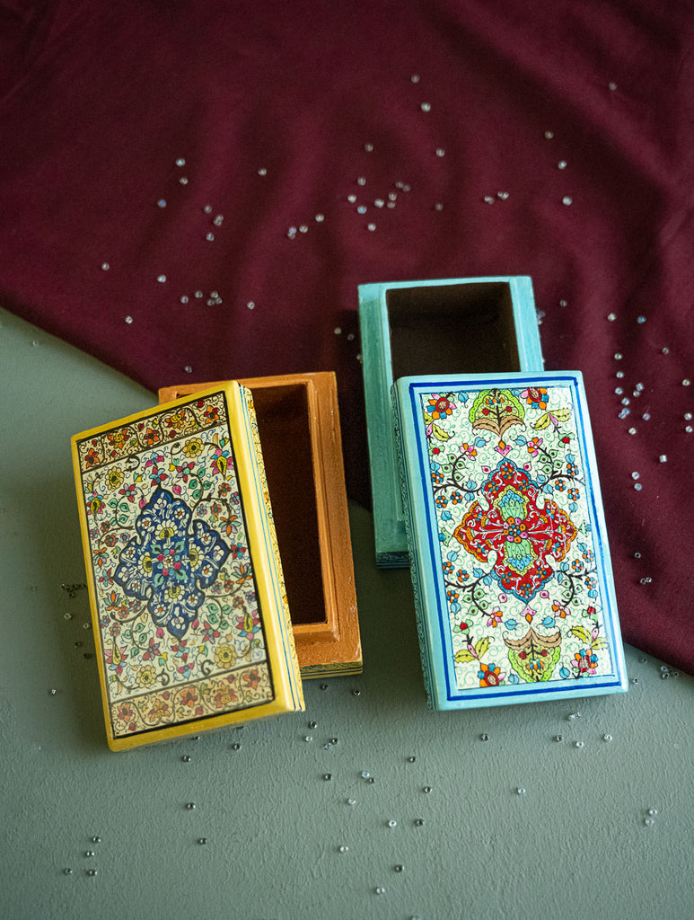 The Shahi Collection. Exclusive, Fine Kashmiri Art Utility Boxes - Bageecha (Small, Set of 2)