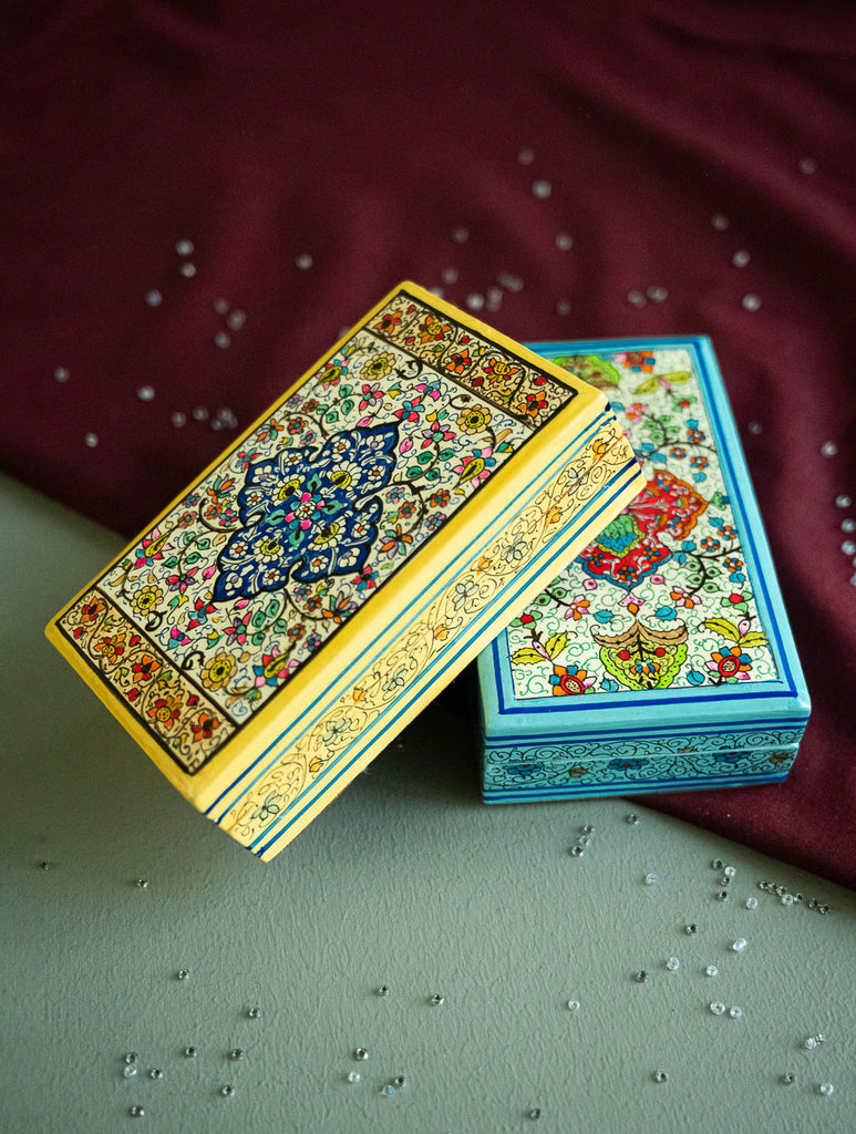 The Shahi Collection. Exclusive, Fine Kashmiri Art Utility Boxes - Bageecha (Small, Set of 2)