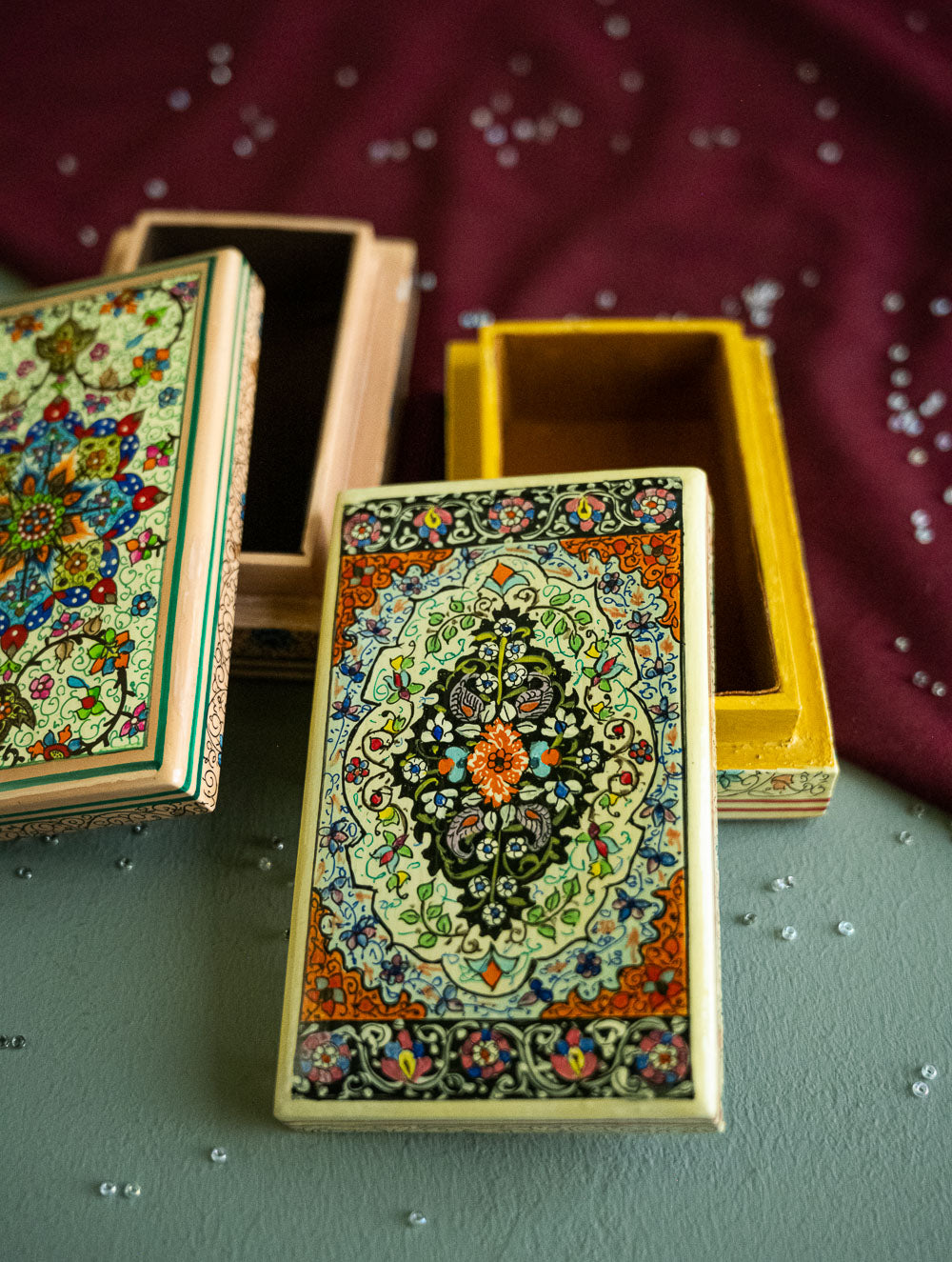 The Shahi Collection. Exclusive, Fine Kashmiri Art Utility Boxes - Dilkash (Small, Set of 2)