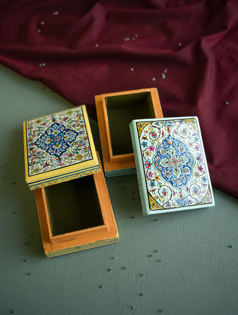 Load image into Gallery viewer, The Shahi Collection. Exclusive, Fine Kashmiri Art Utility Boxes - Dilkashi (Small, Set of 2)