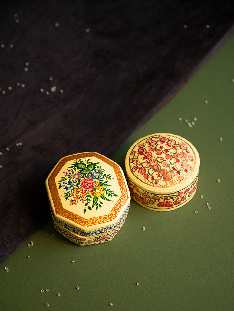 The Shahi Collection. Exclusive, Fine Kashmiri Art Utility Boxes - Garden and Bouquet