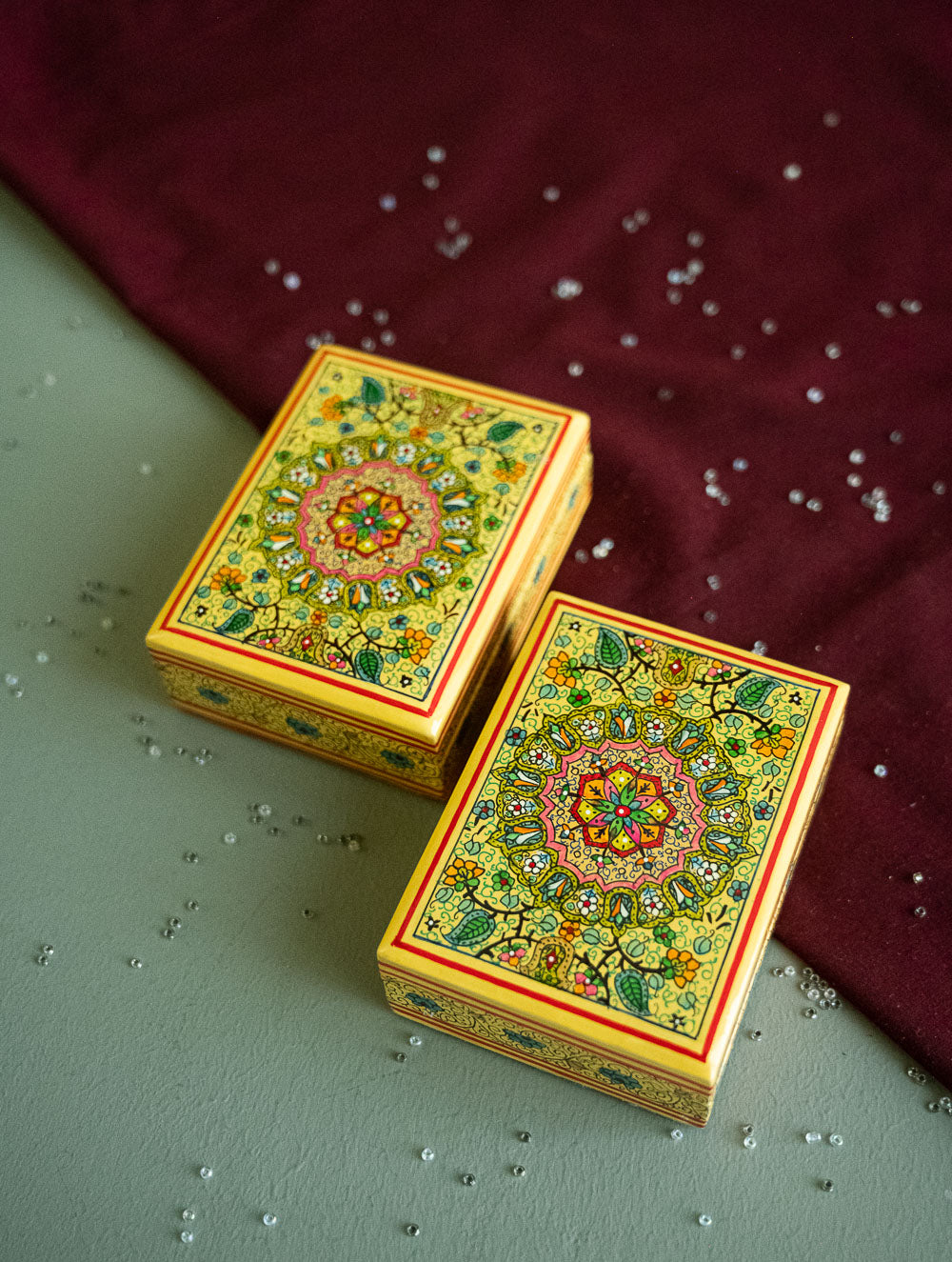 The Shahi Collection. Exclusive, Fine Kashmiri Art Utility Boxes - Gulnaar (Small, Set of 2)