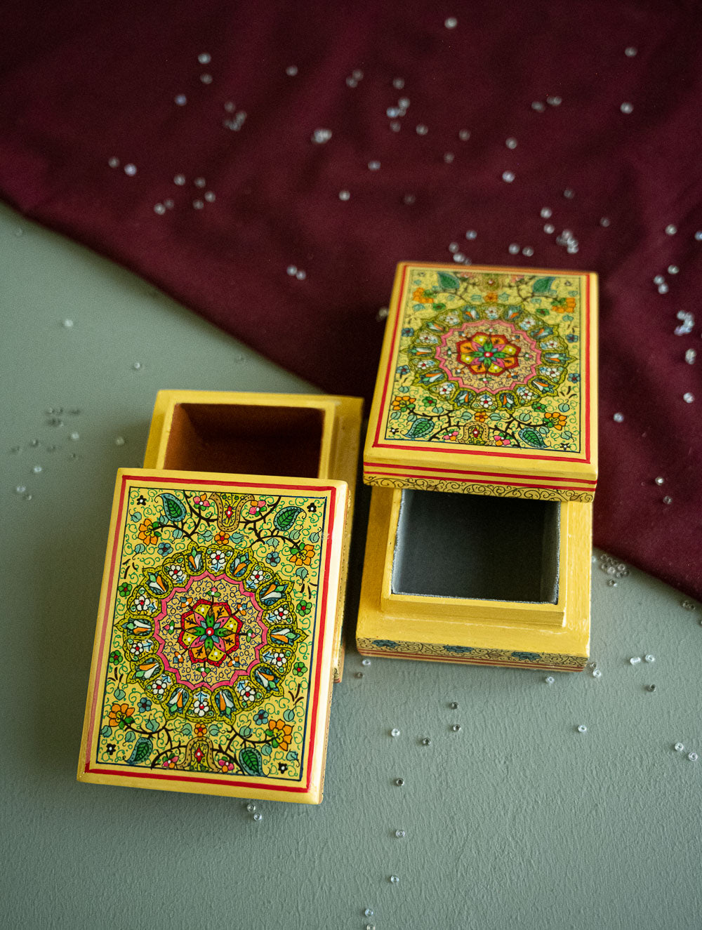 The Shahi Collection. Exclusive, Fine Kashmiri Art Utility Boxes - Gulnaar (Small, Set of 2)