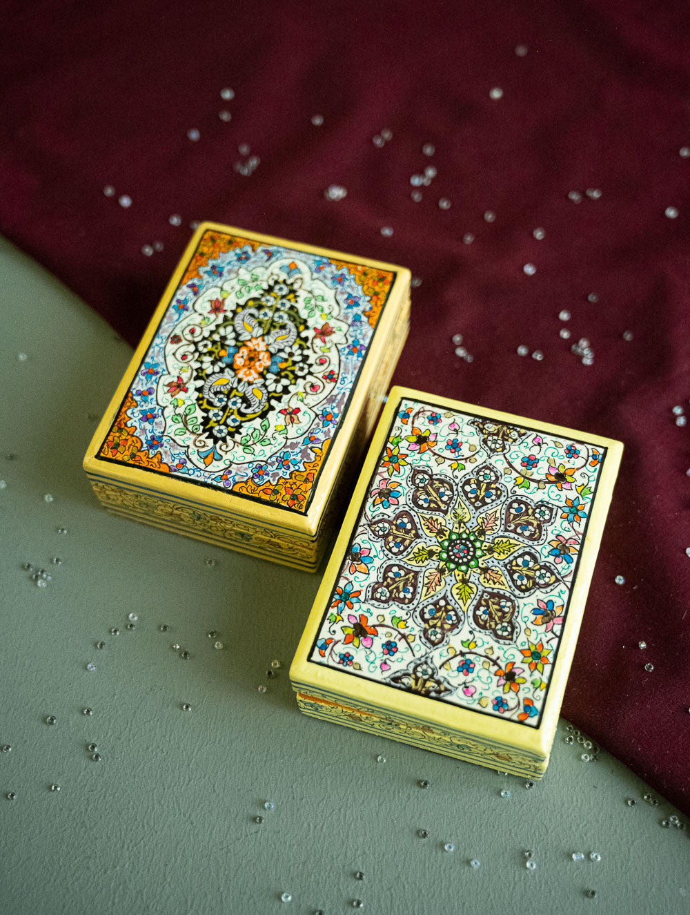 Load image into Gallery viewer, The Shahi Collection. Exclusive, Fine Kashmiri Art Utility Boxes - Gulzar (Small, Set of 2)
