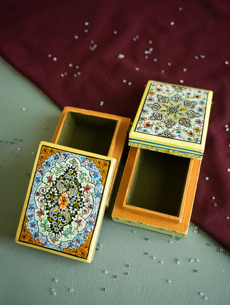 The Shahi Collection. Exclusive, Fine Kashmiri Art Utility Boxes - Gulzar (Small, Set of 2)
