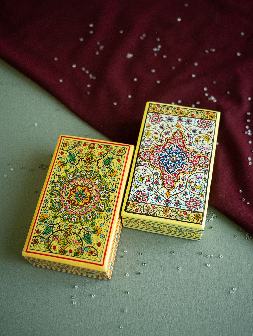 The Shahi Collection. Exclusive, Fine Kashmiri Art Utility Boxes - Kaaleen (Small, Set of 2)
