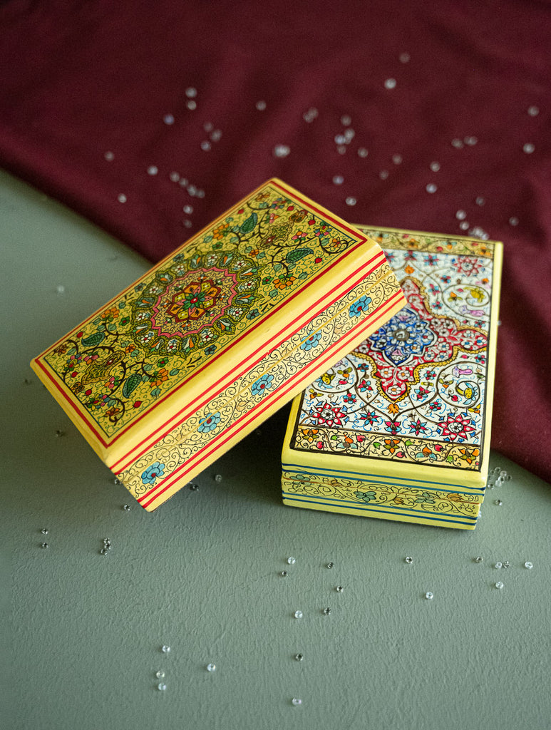 The Shahi Collection. Exclusive, Fine Kashmiri Art Utility Boxes - Kaaleen (Small, Set of 2)