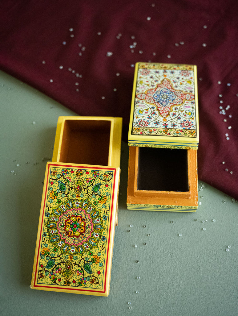 The Shahi Collection. Exclusive, Fine Kashmiri Art Utility Boxes - Kaaleen (Small, Set of 2)