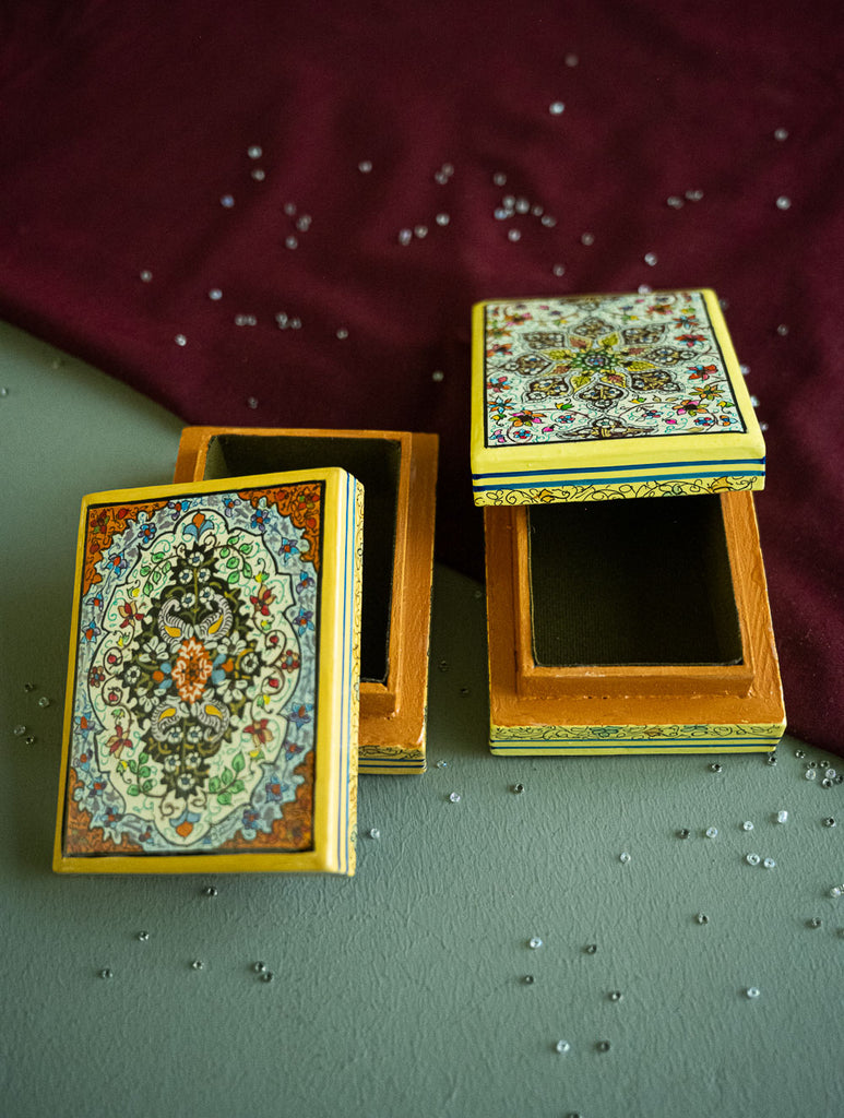 The Shahi Collection. Exclusive, Fine Kashmiri Art Utility Boxes - Khushnuma (Small, Set of 2)